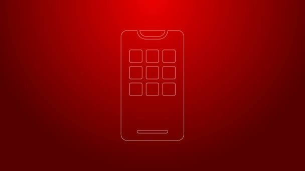 Línea verde Smartphone, icono del teléfono móvil aislado sobre fondo rojo. Animación gráfica de vídeo 4K — Vídeo de stock