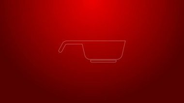 Kırmızı arkaplanda yeşil çizgi tava simgesi izole edildi. Kızartma veya kızartma gıda sembolü. 4K Video hareketli grafik canlandırması