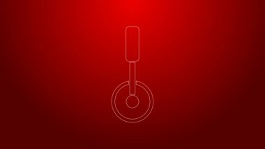 Yeşil çizgi pizza bıçak ikonu kırmızı arka planda izole edildi. Pizza kesme tabelası. Çelik mutfak gereçleri. 4K Video hareketli grafik canlandırması