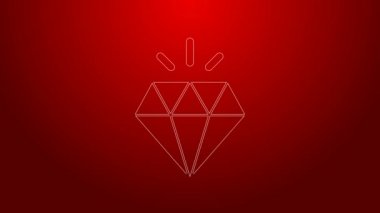 Kırmızı arkaplanda yeşil çizgi simgesi izole edildi. Mücevher sembolü. Mücevher taşı. 4K Video hareketli grafik canlandırması