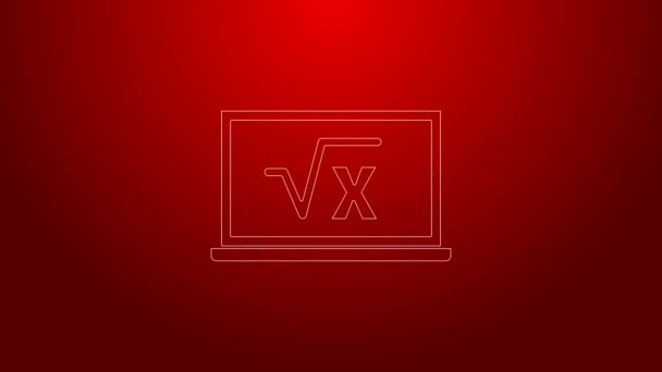 Green line Square root of x glyph on chalkboard icon isolated on red background. Mathematical expression. 4K Video motion graphic animation — Stock Video