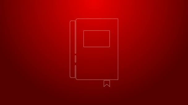 Línea verde Icono del libro aislado sobre fondo rojo. Animación gráfica de vídeo 4K — Vídeos de Stock