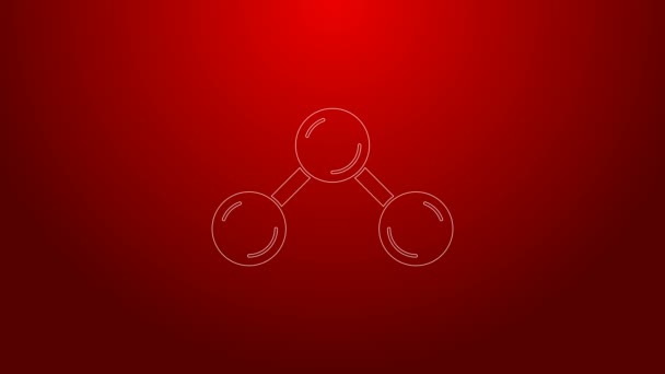 緑色の線分子アイコンは赤色の背景に孤立しています。化学の分子構造、科学教師革新的な教育ポスター。4Kビデオモーショングラフィックアニメーション — ストック動画