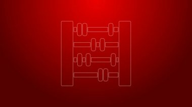 Yeşil çizgi abaküs simgesi kırmızı arkaplanda izole edildi. Geleneksel sayım çerçevesi. Eğitim işareti. Matematik okulu. 4K Video hareketli grafik canlandırması