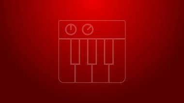 Kırmızı arkaplanda yeşil çizgi müzik sentezleyici simgesi izole edildi. Elektronik piyano. 4K Video hareketli grafik canlandırması