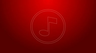 Yeşil çizgi Müzik notası, ton simgesi kırmızı arkaplanda izole edildi. 4K Video hareketli grafik canlandırması
