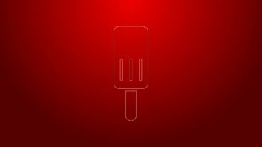 Yeşil çizgi dondurma ikonu kırmızı arkaplanda izole edildi. Güzel sembol. 4K Video hareketli grafik canlandırması