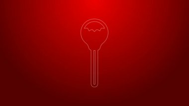 Yeşil çizgi lolipop simgesi kırmızı arkaplanda izole edildi. Yemek, lezzetli bir sembol. 4K Video hareketli grafik canlandırması