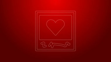 Yeşil çizgi boş fotoğraf çerçeveleri ve kırmızı arkaplanda izole edilmiş kalp simgeleri. Sevgililer Günü sembolü. 4K Video hareketli grafik canlandırması
