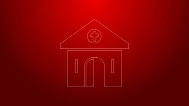 Kırmızı arka planda yeşil çizgi kilise ikonu var. Hıristiyan Kilisesi. Kilisenin dini. 4K Video hareketli grafik canlandırması