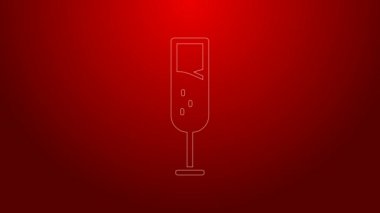 Kırmızı arka planda izole edilmiş yeşil çizgi şampanya ikonu. 4K Video hareketli grafik canlandırması