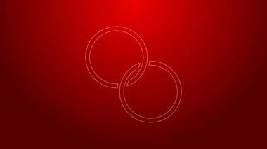 Yeşil çizgi alyans simgesi kırmızı arkaplanda izole edildi. Gelin ve damat mücevher tabelası. Evlilik sembolü. Elmas yüzük. 4K Video hareketli grafik canlandırması