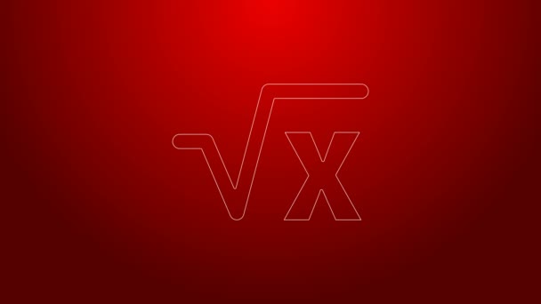 Green line Square root of x glyph icon isolated on red background. Mathematical expression. 4K Video motion graphic animation — Stock Video