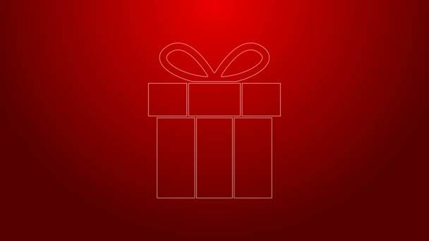 Grüne Linie Geschenk-Box-Symbol isoliert auf rotem Hintergrund. Alles Gute zum Geburtstag. 4K Video Motion Grafik Animation — Stockvideo