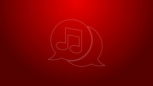 Zielona linia Uwaga muzyczna w ikonie bańki mowy izolowane na czerwonym tle. Koncepcja muzyki i dźwięku. 4K Animacja graficzna ruchu wideo — Wideo stockowe