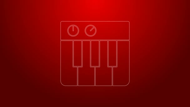 Zielona linia Ikona syntezatora muzyki izolowana na czerwonym tle. Elektroniczne pianino. 4K Animacja graficzna ruchu wideo — Wideo stockowe