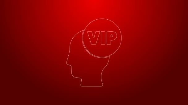 Green line Vip inside human head icon isolated on red background. 4K Video motion graphic animation — Stock Video