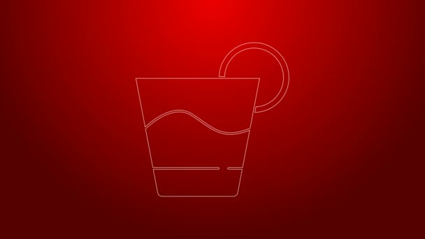 Green line Cocktail icon isolated on red background. 4K Video motion graphic animation — Stock Video