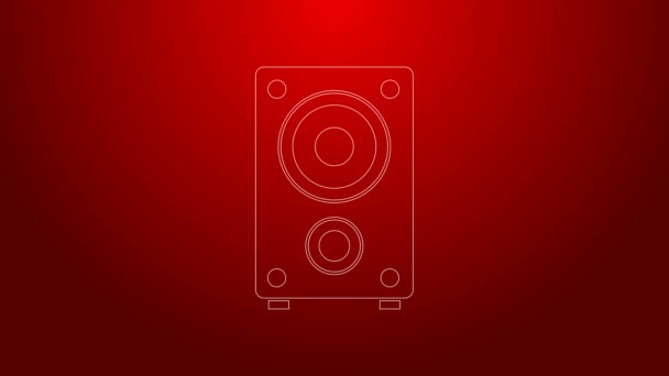 Green line Stereo speaker icon isolated on red background. Sound system speakers. Music icon. Musical column speaker bass equipment. 4K Video motion graphic animation — Stock Video