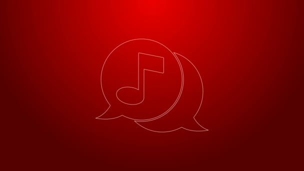 Zielona linia Uwaga muzyczna w ikonie bańki mowy izolowane na czerwonym tle. Koncepcja muzyki i dźwięku. 4K Animacja graficzna ruchu wideo — Wideo stockowe