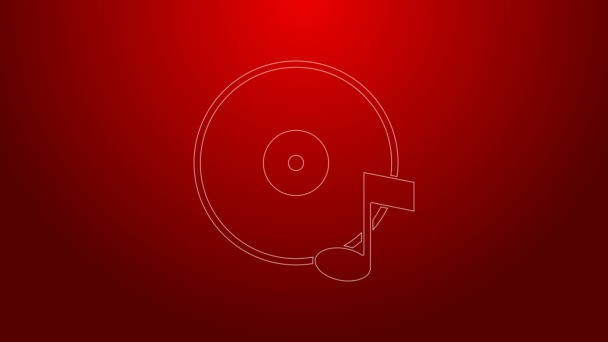 Green line Vinyl disk icon isolated on red background. 4K Video motion graphic animation — Stock Video