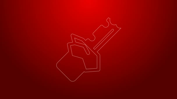 Green line Bitten chocolate bar icon isolated on red background. 4K Video motion graphic animation — Stock Video