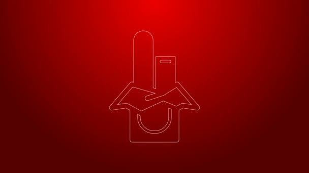 Green line Chocolate bar icon isolated on red background. 4K Video motion graphic animation — Stock Video