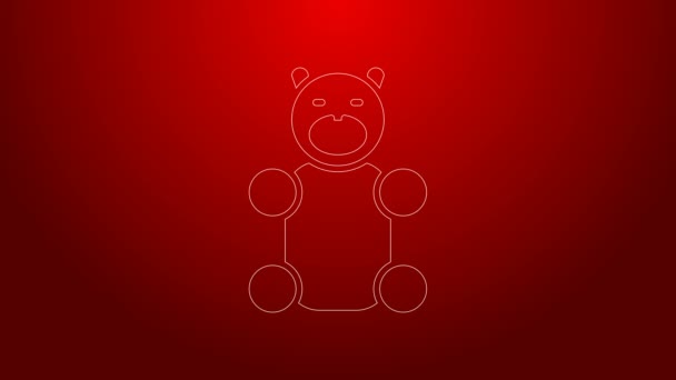 Groene lijn Jelly bear candy icon geïsoleerd op rode achtergrond. 4K Video motion grafische animatie — Stockvideo