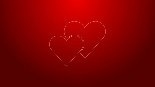 Línea verde Icono del corazón aislado sobre fondo rojo. Símbolo romántico vinculado, unirse, pasión y boda. Símbolo de San Valentín. Animación gráfica de vídeo 4K — Vídeo de stock