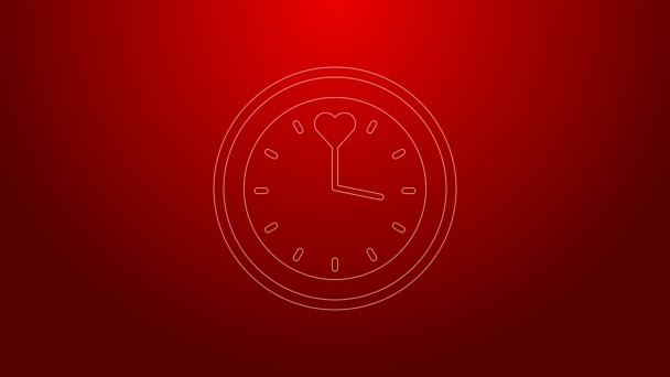 Línea verde Icono del reloj aislado sobre fondo rojo. Símbolo de tiempo. Animación gráfica de vídeo 4K — Vídeos de Stock