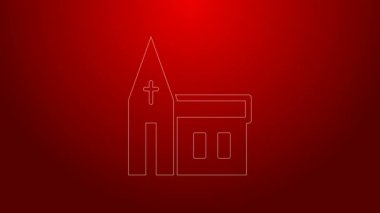 Kırmızı arka planda yeşil çizgi kilise ikonu var. Hıristiyan Kilisesi. Kilisenin dini. 4K Video hareketli grafik canlandırması