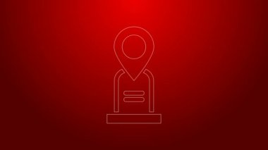 Yeşil çizgi mezar yeri simgesi kırmızı arkaplanda izole edildi. 4K Video hareketli grafik canlandırması