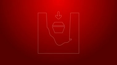 Mezar taşındaki yeşil çizgi tabut kırmızı arkaplanda izole edilmiş. Cenaze töreni. 4K Video hareketli grafik canlandırması