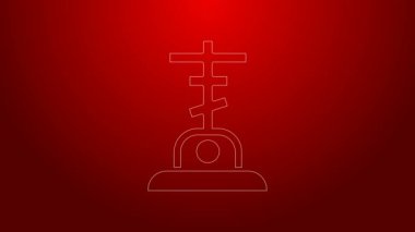 Kırmızı arkaplanda çapraz simgesi olan yeşil çizgi Grave. 4K Video hareketli grafik canlandırması