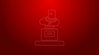 Kırmızı arkaplanda mezar taşı simgesi olan yeşil çizgi. 4K Video hareketli grafik canlandırması