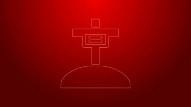 Kırmızı arkaplanda çapraz simgesi olan yeşil çizgi Grave. 4K Video hareketli grafik canlandırması
