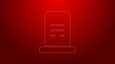 Kırmızı arkaplanda mezar taşı simgesi olan yeşil çizgi. 4K Video hareketli grafik canlandırması
