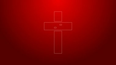 Yeşil çizgi Hıristiyan çapraz simgesi kırmızı arkaplanda izole edildi. Kilise haçı. 4K Video hareketli grafik canlandırması