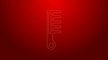 Kırmızı arkaplanda yeşil çizgi saç fırçası simgesi izole edildi. Taraklı saç işareti. Berber sembolü. 4K Video hareketli grafik canlandırması