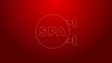 Yeşil çizgi kaplıca salonu simgesi kırmızı arkaplanda izole edildi. Güzellik salonu, masaj, kozmetik. Spa tedavisi ve kozmetoloji. 4K Video hareketli grafik canlandırması
