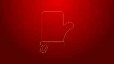 Yeşil çizgi sauna eldiveni simgesi kırmızı arkaplanda izole edildi. Kaplıca eldiveni. 4K Video hareketli grafik canlandırması