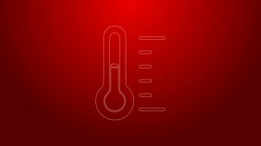 Yeşil çizgi Sauna termometre simgesi kırmızı arkaplanda izole edildi. Sauna ve banyo malzemeleri. 4K Video hareketli grafik canlandırması