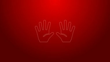 Yeşil çizgi tıbbi lastik eldiven ikonu kırmızı arkaplanda izole edildi. Koruyucu lastik eldivenler. 4K Video hareketli grafik canlandırması