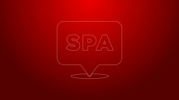 Línea verde Icono del salón Spa aislado sobre fondo rojo. Concepto para salón de belleza, masajes, cosméticos. Tratamiento de spa y cosmetología. Animación gráfica de vídeo 4K — Vídeos de Stock