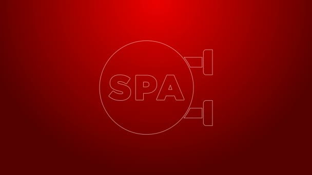 Zielona linia Spa salon ikona izolowana na czerwonym tle. Pomysł na salon kosmetyczny, masaż, kosmetyk. Leczenie spa i kosmetologia. 4K Animacja graficzna ruchu wideo — Wideo stockowe