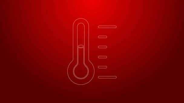 Grön linje Bastu termometer ikon isolerad på röd bakgrund. Bastu och badutrustning. 4K Video motion grafisk animation — Stockvideo