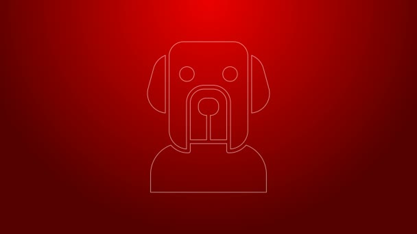 Linea verde icona del cane isolato su sfondo rosso. Animazione grafica 4K Video motion — Video Stock