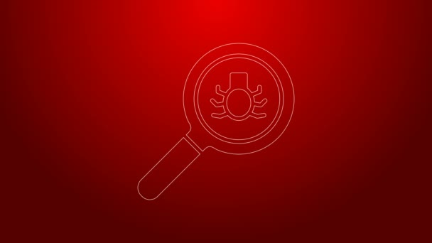 Zelená čára Flea vyhledávací ikona izolované na červeném pozadí. Grafická animace pohybu videa 4K — Stock video