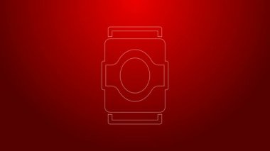 Yeşil çizgi Soda kutusu simgesi kırmızı arkaplanda izole edildi. 4K Video hareketli grafik canlandırması