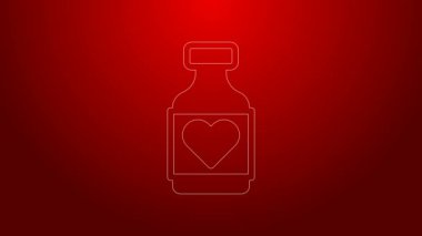 Kırmızı arka planda izole edilmiş yeşil çizgi haplı kapsül ikonu vitamin kompleksi. Sağlıklı bir yaşam tarzı. 4K Video hareketli grafik canlandırması
